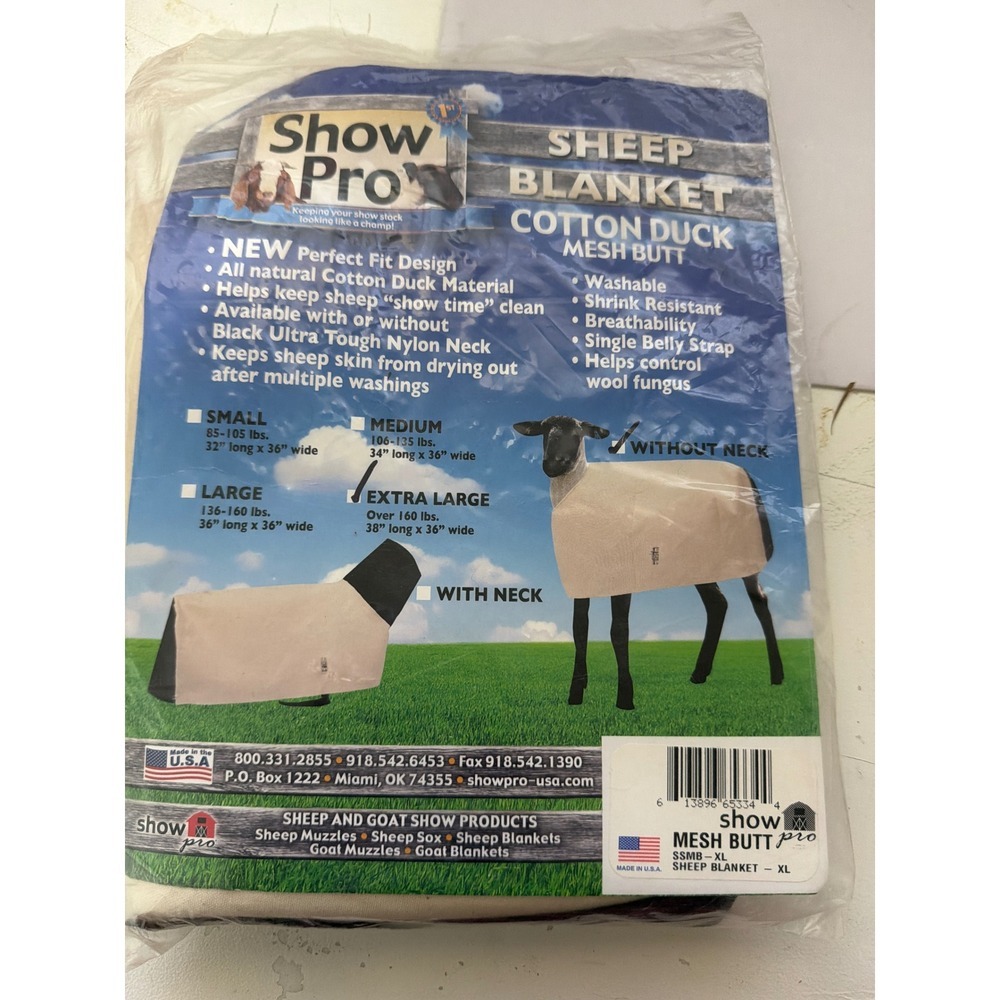 Show Pro Sheep Blanket Extra Large Cotton Duck Mesh Butt Without Neck SSMB-XL